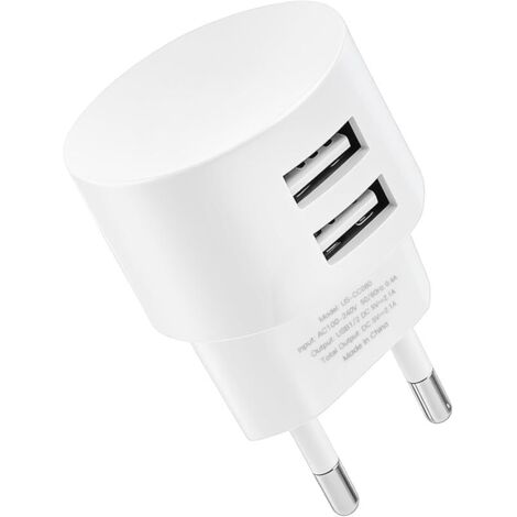 Double Prise USB-A 5V 2,1A Chargeur Rapide, 10W Adaptateur Secteur USB with 2 Ports pour Tambours de Câbles Chargeur Mural Universel pour Smartphone Tablette Montre Connectee Batterie Externe