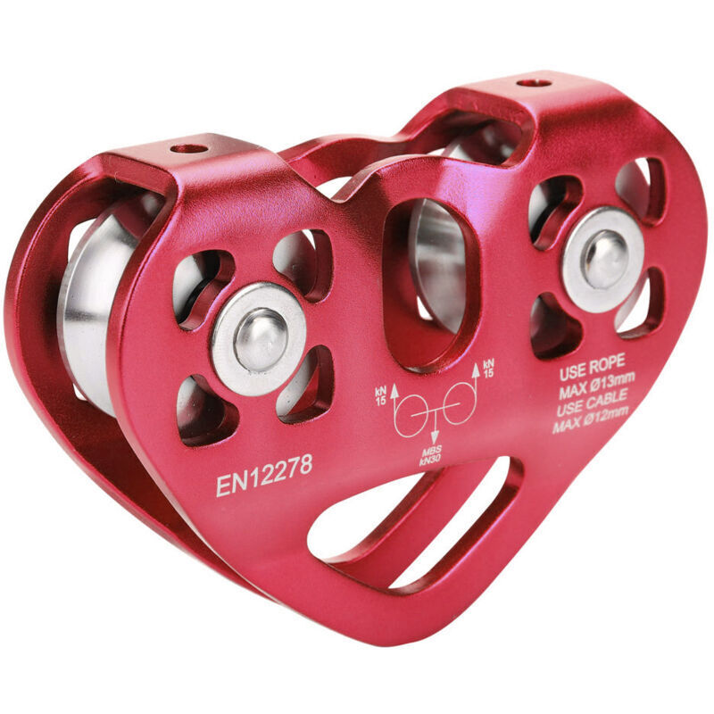 Double pulley 30KN, climbing pulley, zip line rescue cable trolley, outdoor climbing equipment, red