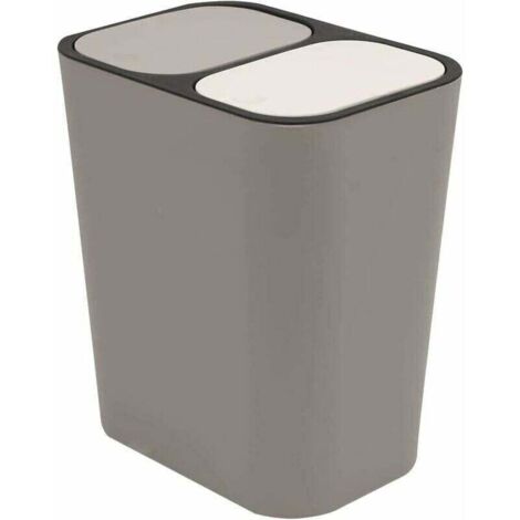 Double Recyclage Poubelle Poubelle Boîte De Rangement Conteneur Rectangle Plastique Bouton-Poussoir Double Compartiment pour Cuisine Bureau Maison Gris