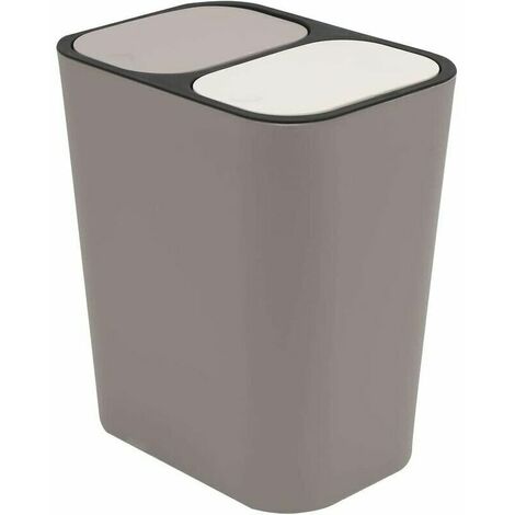 Double Recycling Waste Bin Trash Can Storage Box Container Rectangle Plastic Push-Button Dual Compartment for Kitchen Office Home Grey