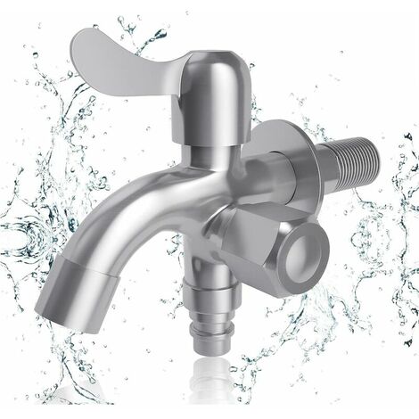 Double robinet 1/2 - Double robinet en acier inoxydable 304 - Robinet d'arrêt - Pour machine à laver - Lave-vaisselle - Jardin - Maison et industrie - Résistant au gel，
