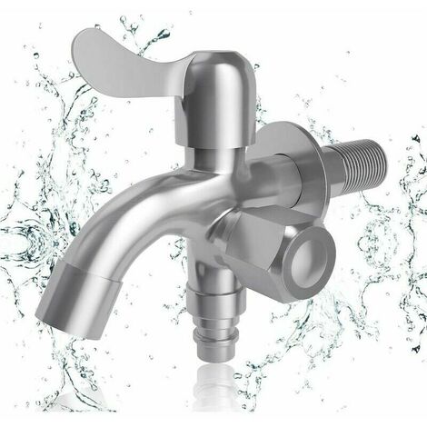 Double robinet 1/2 - Double robinet en acier inoxydable 304 - Robinet d'arrêt - Pour machine à laver - Lave-vaisselle - Jardin - Maison et industrie - Résistant au gel