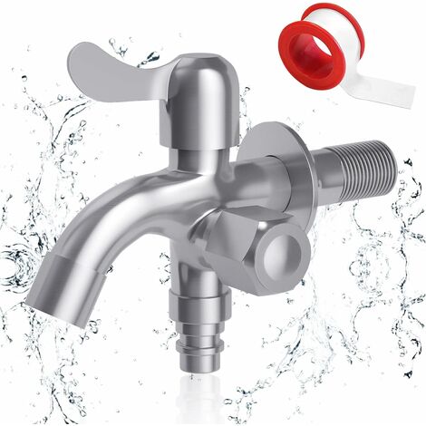 Double robinet 1/2" - Double robinet en acier inoxydable 304 - Robinet d'arrêt - Pour machine à laver - Lave-vaisselle - Jardin - Maison et industrie - Résistant au gel