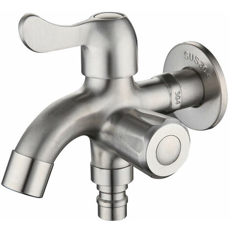 Double robinet 1/2" - Double robinet en acier inoxydable 304 Sans plomb - Robinet d'arrêt - Pour machine à laver - Lave-vaisselle - Jardin - Maison et industrie - Résistant au gel