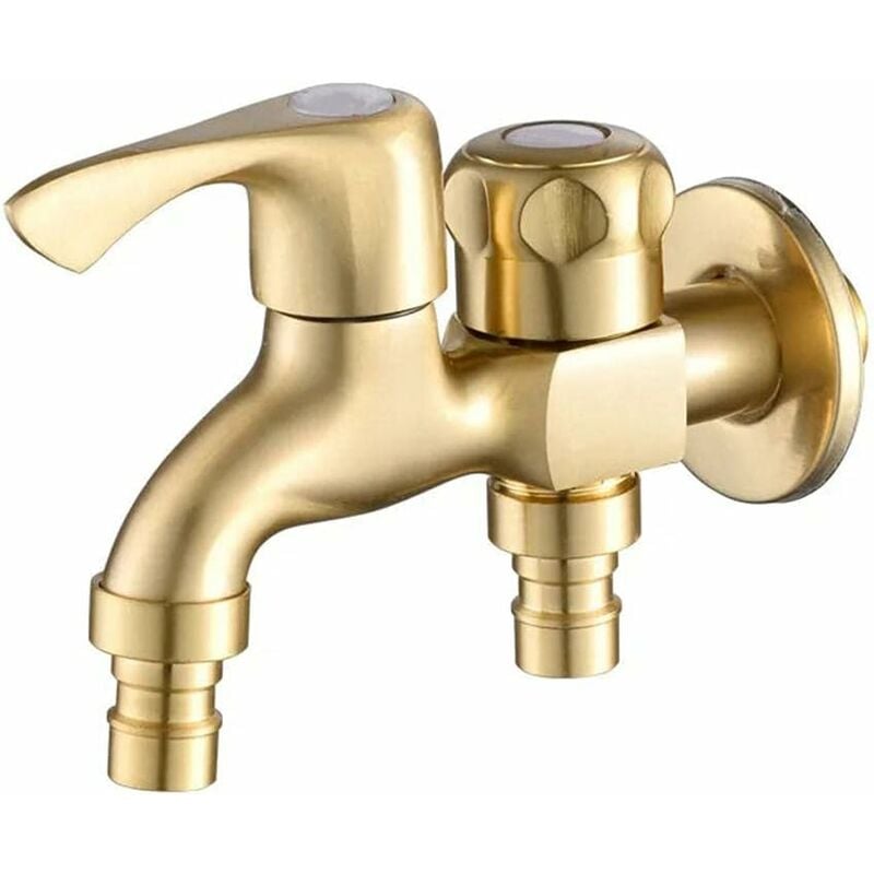 Double robinet à eau Robinet de jardin robinet double machine a laver en laiton G1/2 robinet double sortie exterieur