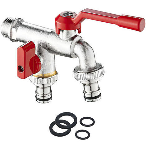 Double Robinet de Jardin-3/4'' Pouce Robinet d'eau en Laiton Robinet Exterieur Mural avec 2x 3/4 pouces de sortie Pour Jardin, Machine à Laver, Baril de Pluie anti-rouille et antigel