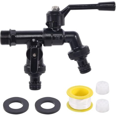 Double robinet de jardin antigel 3/4" en 100 % laiton haute dureté avec 2 sorties 3/4 pouces, robinet antigel extérieur robinet de machine à laver robinet 3/4" ibc robinet 3/4"