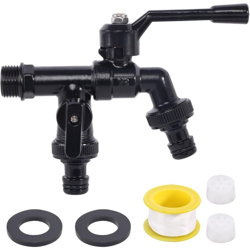 Double robinet de jardin antigel 3/4' en 100 % laiton haute dureté avec 2 sorties 3/4 pouces, robinet antigel extérieur robinet de machine à laver