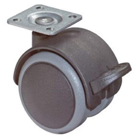 Double rouleau en plastique avec fixation fixe de 40 mm, capacité de charge 30 kg, avec plaque et surface de roulement douce