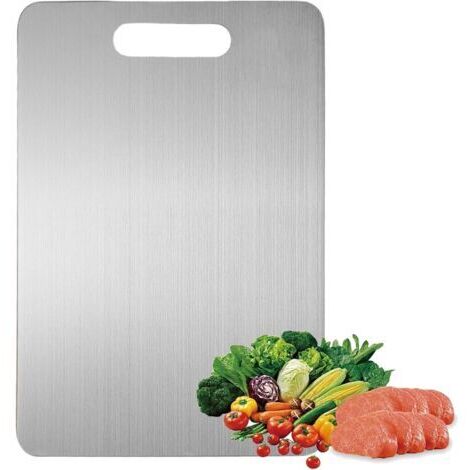 Double-sided cutting board made of 304 stainless steel, BPA-free, suitable for cutting meat, bread, vegetables and fruit, 46 x 30 cm.