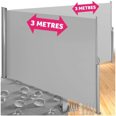 Double-sided garden privacy screen w/ retractable awnings - privacy screen, garden privacy screen, patio awning - 160 x 600 cm grey
