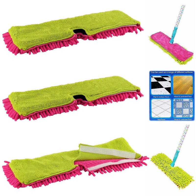 MTS - Double Sided Microfibre Flip Mop Cleaner Sweeper Wooden Laminate Tile Floor Wet Dry Cleaning & Head Cloth Pad Microfiber Refill - 1 Chenille