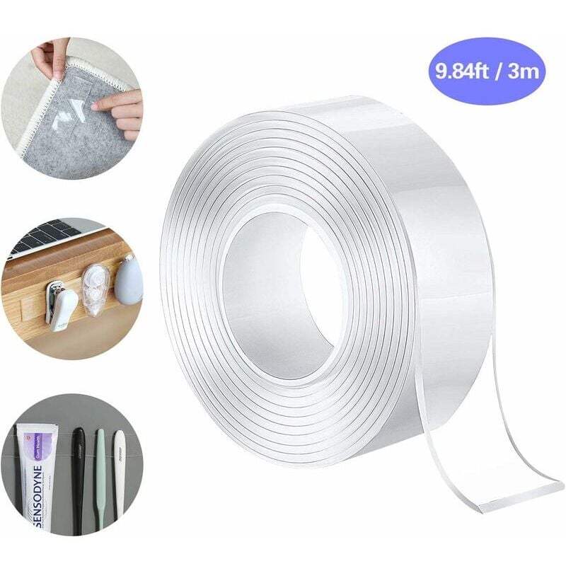 Double Sided Tape 3M Nano Tape, Transparent Without Trace Extra Strong Carpet Tape, High Temperature Waterproof Adhesive tapes no nails or screws