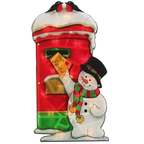 Double-sided Xmas Silhouette Decoration Led Window Lights With Metallic Effect Battery Operated (Snowman Post Sign)