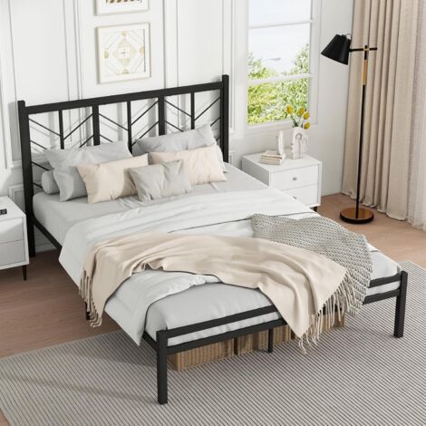 Double Size Platform Bed Metal Slats Supported Mattress Foundation w/ Under-bed Storage