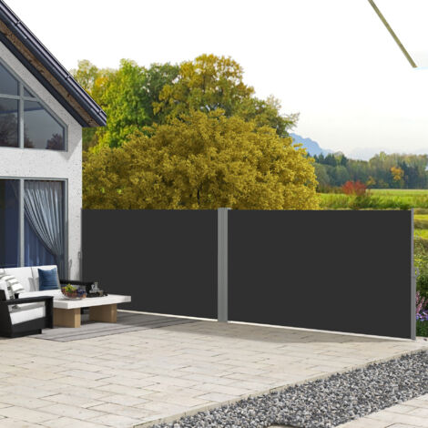 Double Store latéral Brise-Vue paravent rétractable dim. 6L x 1.80H m Polyester Anti-UV Gris et noir