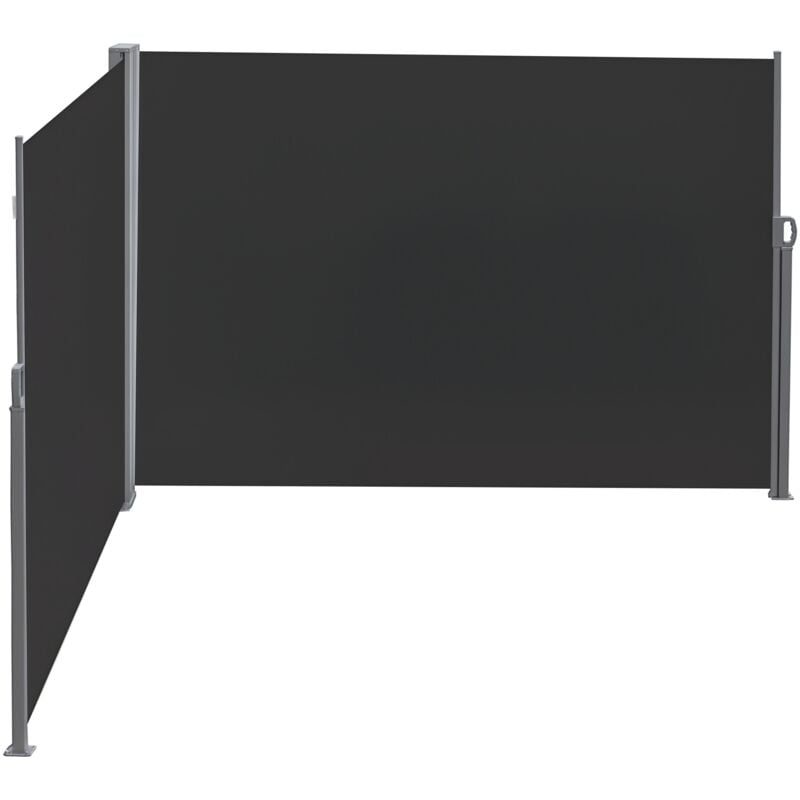 Double store latéral brise-vue paravent rétractable dim. 6L x 1,60H m polyester anti-UV haute densité noir