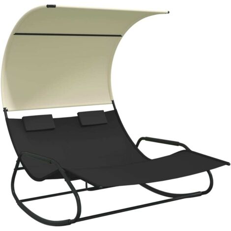 Double Sun Lounger  Black and Cream vidaXL