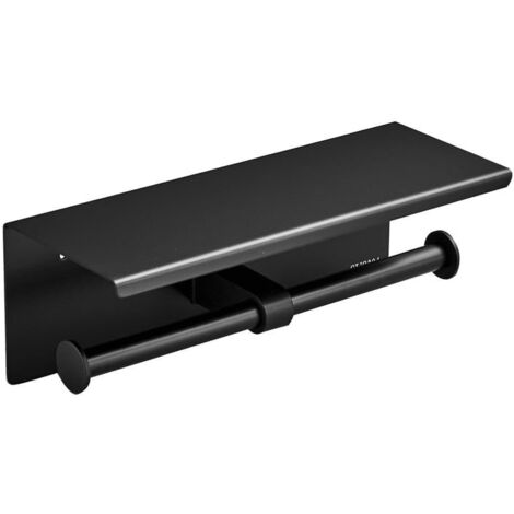 Double support de papier toilette, support de papier toilette avec étagère, support mural en acier inoxydable SUS304 (noir)