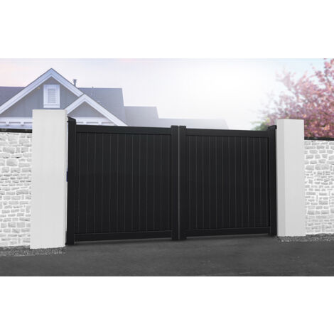 Double Swing Gate 3000x2000mm - Aluminium - Vertical Solid Infill and Flat Top - Black