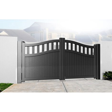 Double Swing Gate 3000x2000mm Black - Vertical Solid Infill and Bell-Curved Top Full Privacy Driveway Gate