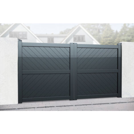 Double Swing Gate 3000x2200mm Grey - Diagonal Solid Infill and Flat Top