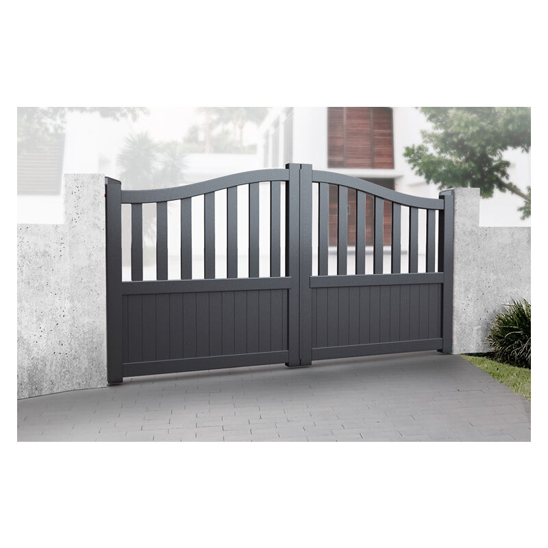 Ready Made Gates - Double Swing Gate 3500x1800mm Grey - Partial Privacy Driveway Gate with Vertical Solid Infill and Bell-Curved Top