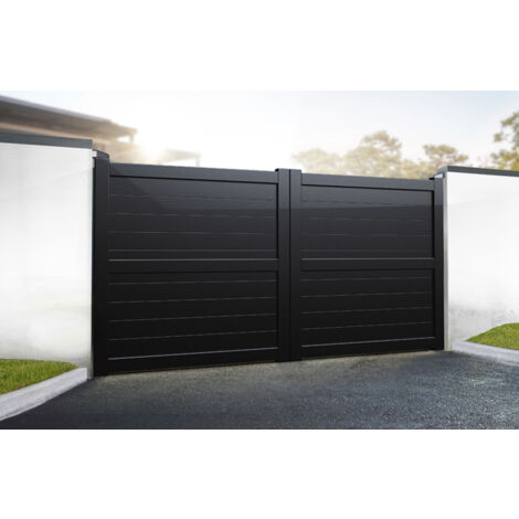 Double Swing Gate 3500x2000mm Black - Horizontal Solid Infill and Flat Top