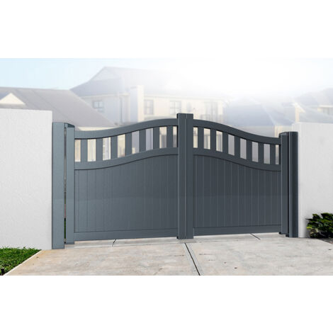 Double Swing Gate 3750x1800mm Grey - Vertical Solid Infill and Bell-Curved Top Full Privacy Driveway Gate