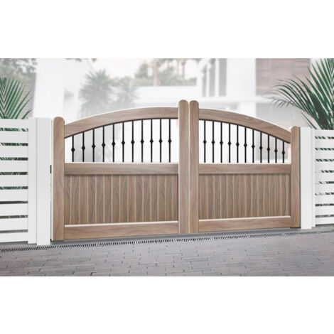 Double Swing Gate 3750x1800mm Wood - Vertical Solid Infill, Bell-Curved Top
