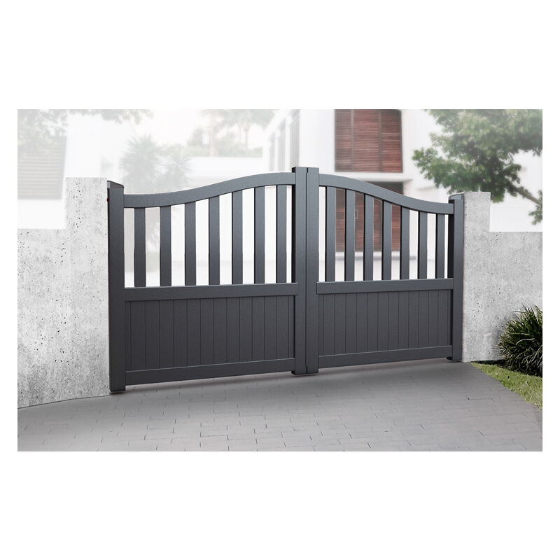 Ready Made Gates - Double Swing Gate 3750x2200mm Grey - Partial Privacy Driveway Gate with Vertical Solid Infill and Bell-Curved Top