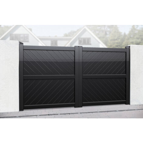 Double Swing Gate 4000x2000mm Black - Diagonal Solid Infill and Flat Top