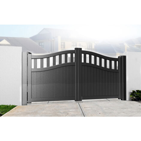 Double Swing Gate 4000x2200mm Black - Vertical Solid Infill and Bell-Curved Top Full Privacy Driveway Gate