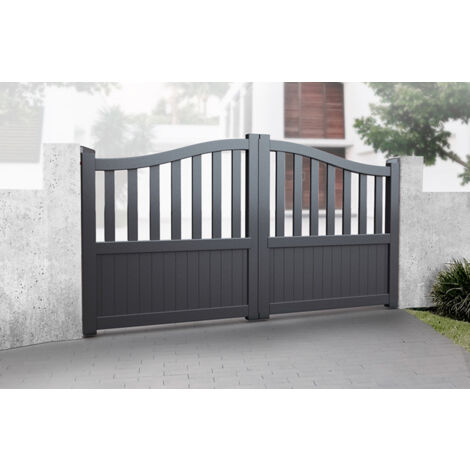 Double Swing Gate 4000x2200mm Grey - Partial Privacy Driveway Gate with Vertical Solid Infill and Bell-Curved Top