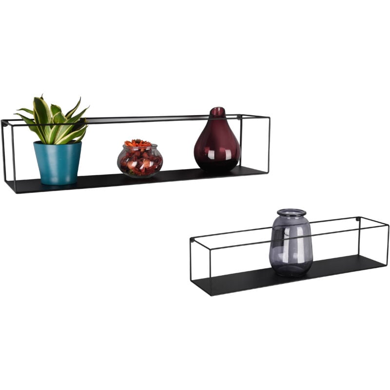 Tagère, Double étagère murale Lisa design Noir en Metal, boite a design