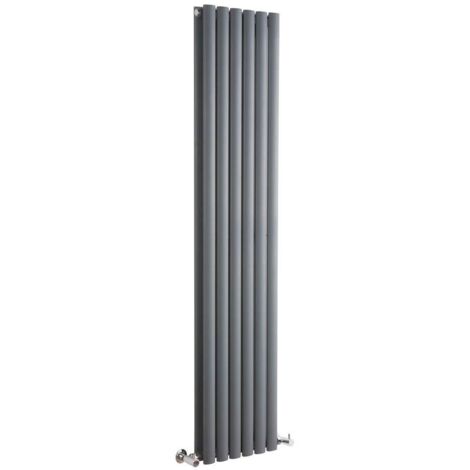 Double Tall Vertical Oval Panel Radiator Anthracite 1600mm High 236mm Wide