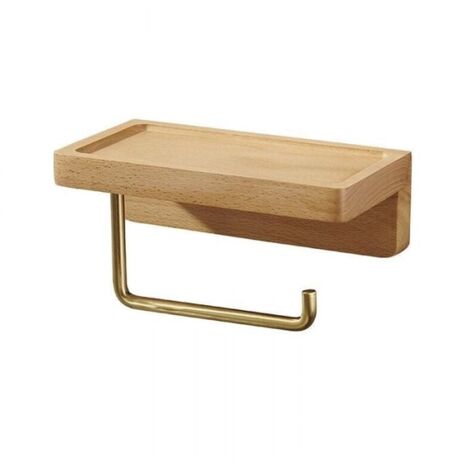 Double Toilet Paper Holder Made of Solid Beech Wood, Wall Mounted, Toilet Paper Holder, Self-Adhesive, Rounded Corners, Paper Roll Holder, Bathroom, Kitchen Decoration (Beech) YMYNY