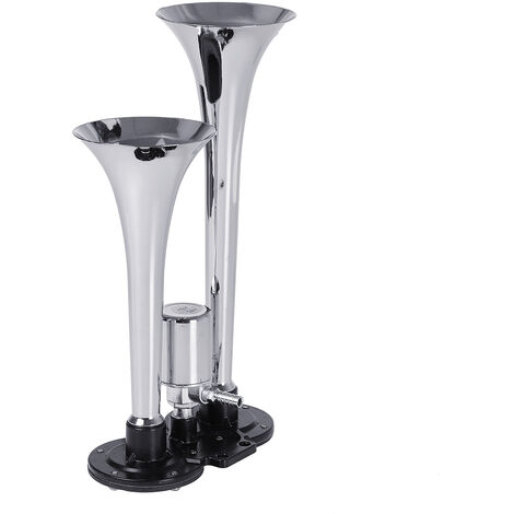 MAEREX Double trompette 30W klaxon d'air super fort à base plate klaxon d'air de voiture chromé plaqué zinc DC12-24V (argent 300db) Hasaki