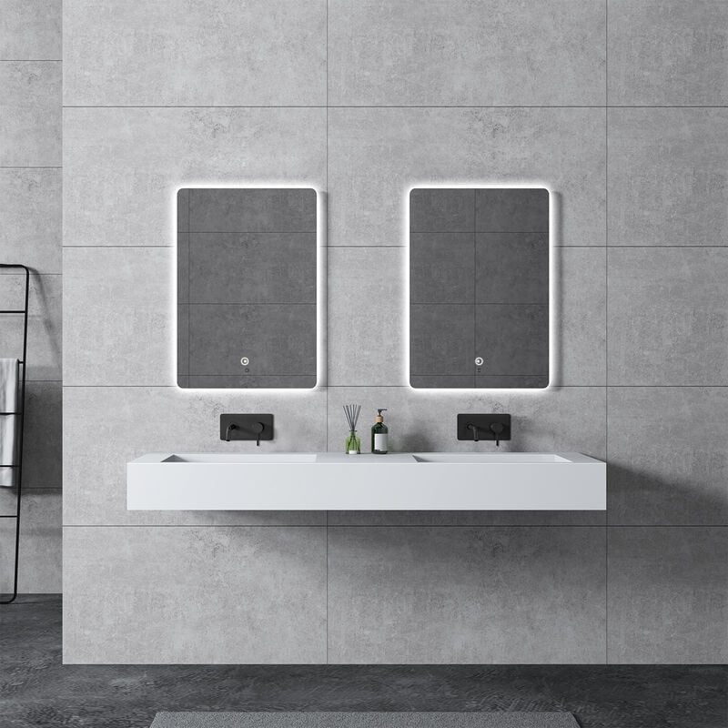 Double vasque à poser ou a suspendre TWG16, en fonte minérale - 153x45x15cm - couleur en option Blanc mat Blanc mat - Bernstein