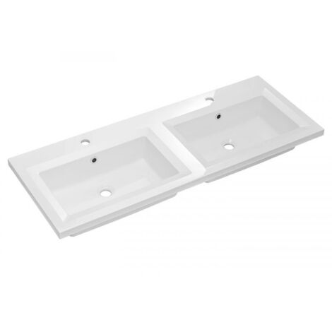 Double vasque en composite minéral Iris - 121 x 46 x 15 cm - Blanc - Livraison gratuite