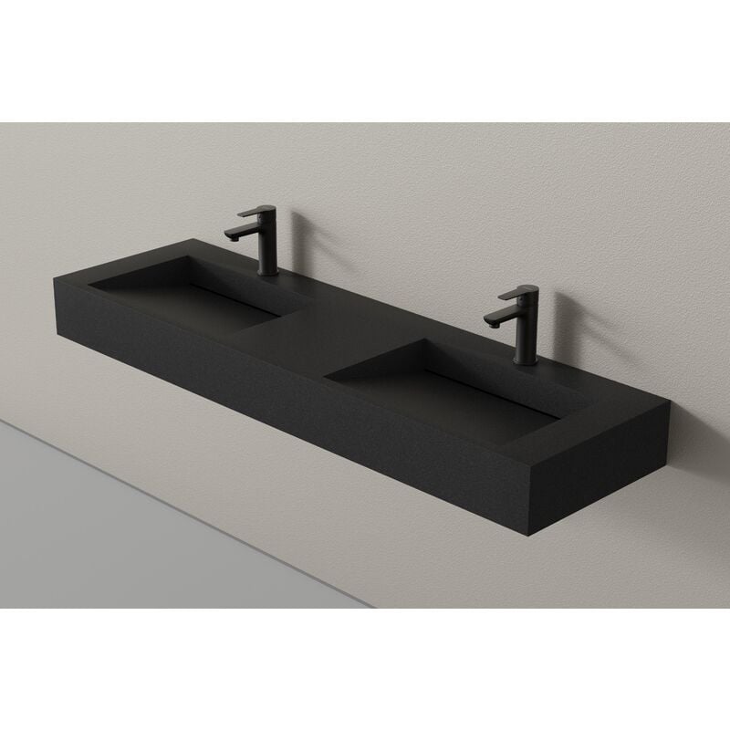 Lavabo mural en fonte minérale TWG16 - 153 x 45 x 15 cm - couleur au choix - base en acier inoxydable noir mat en option Console suspendue 150S,