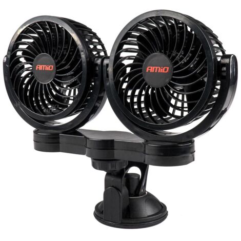 Double Ventilateur 12V Diametre 10Cm Chacun Orientable Sur Ventouse Amio