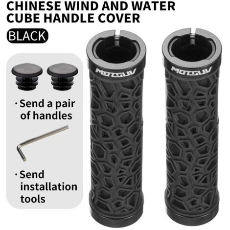 double verrouillage noir de style chinois Poignées de guidon de vélo avec revêtement en caoutchouc double face en alliage d'aluminium pour une prise en main confortable, antidérapante et absorbant les