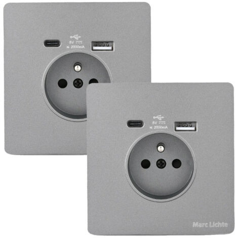 Double Wall Socket 16A with USB and Type C Fast Charging Power Outlet Grey