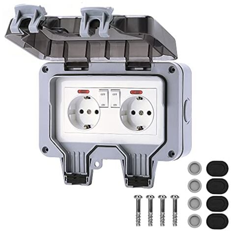 Double Waterproof Socket With Independent Switch, IP66 Outdoor Power Socket With Protective Cover, Waterproof Wall Socket