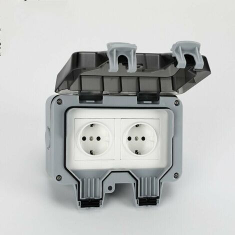 Double Waterproof Socket with Waterproof Junction Box, IP66 Outdoor Socket, Dustproof Wall Socket for Kitchen, Bathroom, Garage, Swimming Pool and Garden