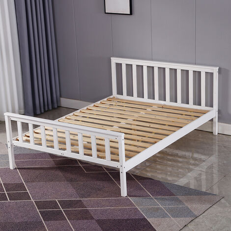 main image of "Double Wood Bed Frame Standard Solid Wooden 4Ft6 148*82*198cm"
