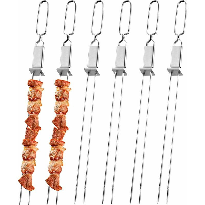 Soleil - Doubles brochettes pour Barbecue 6 Pièce32cm Kebab Brochettes en Métal Plat brochettes Barbecue Réutilisables, avec Bloc Coulissant, Pique