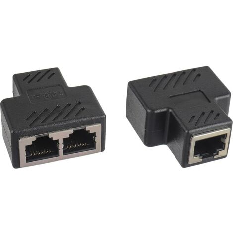 Doubleur RJ45, RJ45 Splitter Adaptateur 1 à 2 Ethernet Splitter Double Socket pour Câble Cat5 Cat5e Cat6 Cat7(Paquet de 2)