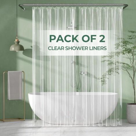 Doublure De Rideau De Douche - 183 X 200 Cm - Matériau Peva Sans Pvc - 3 Pierres Poids En Bas - Anneaux Métalliques Antirouille - Lot De 2